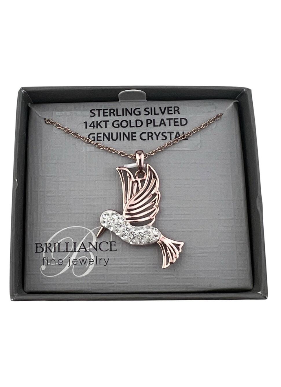 Brilliance Sterling Silver Rose Gold Plated Hummingbird Necklace NWT $38